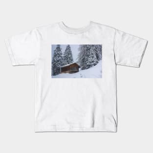 Snowy Landscape with Cabin Kids T-Shirt